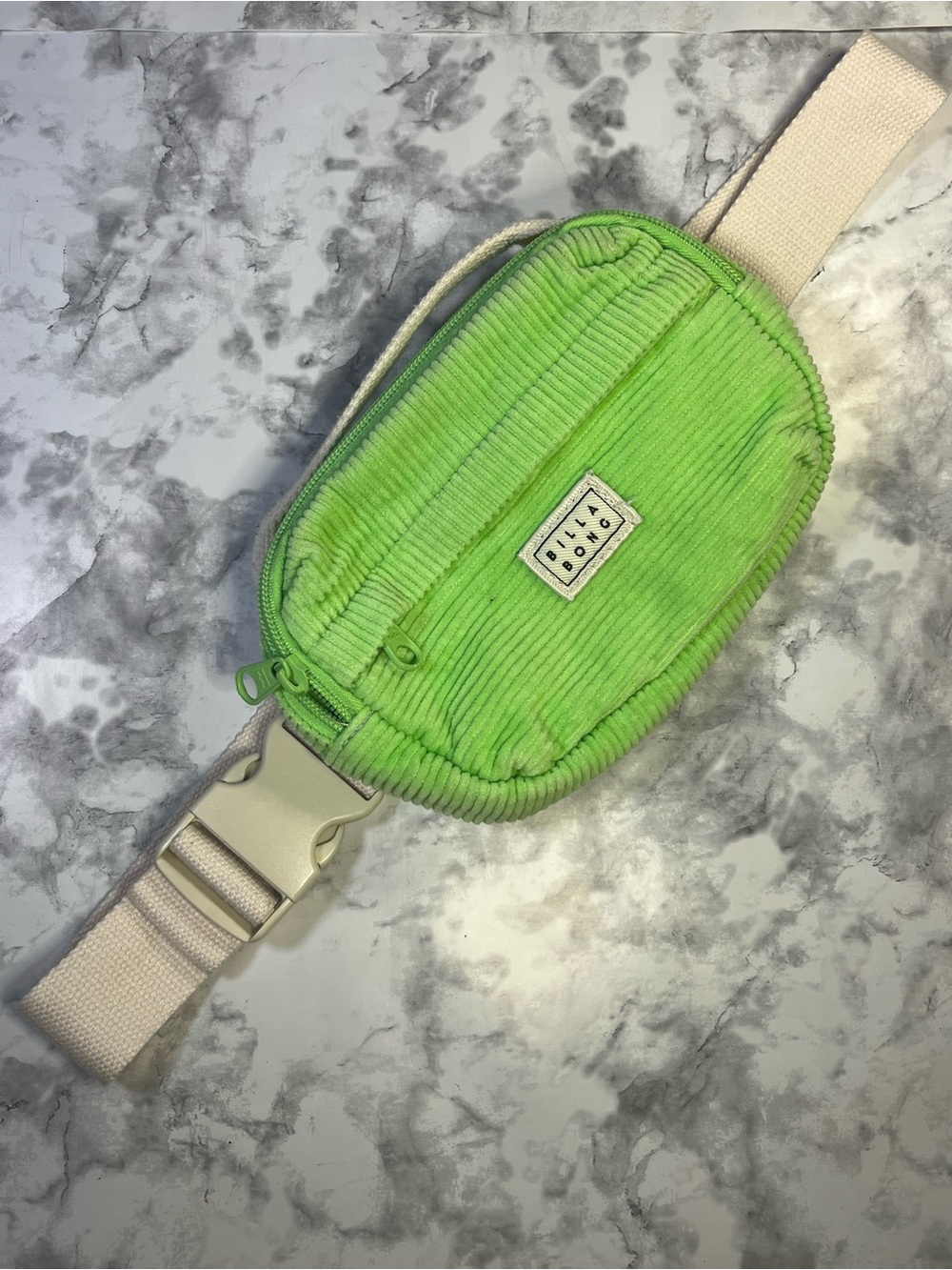 Billabong Neon Green Corduroy Waist Bag with Cream Patch